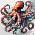 Octopus, Highly Detailed, Intricate, Color Splash, Ink Art, Fantasy, Dark by Stanley Artgerm Lau