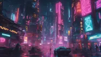 Neon city lights of Cyberpunk 2077, Highly Detailed, Intricate, Artstation, Beautiful, Digital Painting, Sharp Focus, Concept Art, Elegant
