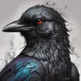 Crow, Highly Detailed, Intricate, Gothic, Volumetric Lighting, Color Splash, Vibrant Colors, Ink Art, Fantasy, Dark by Stanley Artgerm Lau