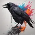 Crow, Highly Detailed, Intricate, Gothic, Volumetric Lighting, Color Splash, Vibrant Colors, Ink Art, Fantasy, Dark by Stanley Artgerm Lau
