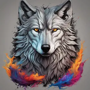 Wolf, Highly Detailed, Intricate, Gothic, Volumetric Lighting, Color Splash, Vibrant Colors, Ink Art, Fantasy, Dark by Stanley Artgerm Lau