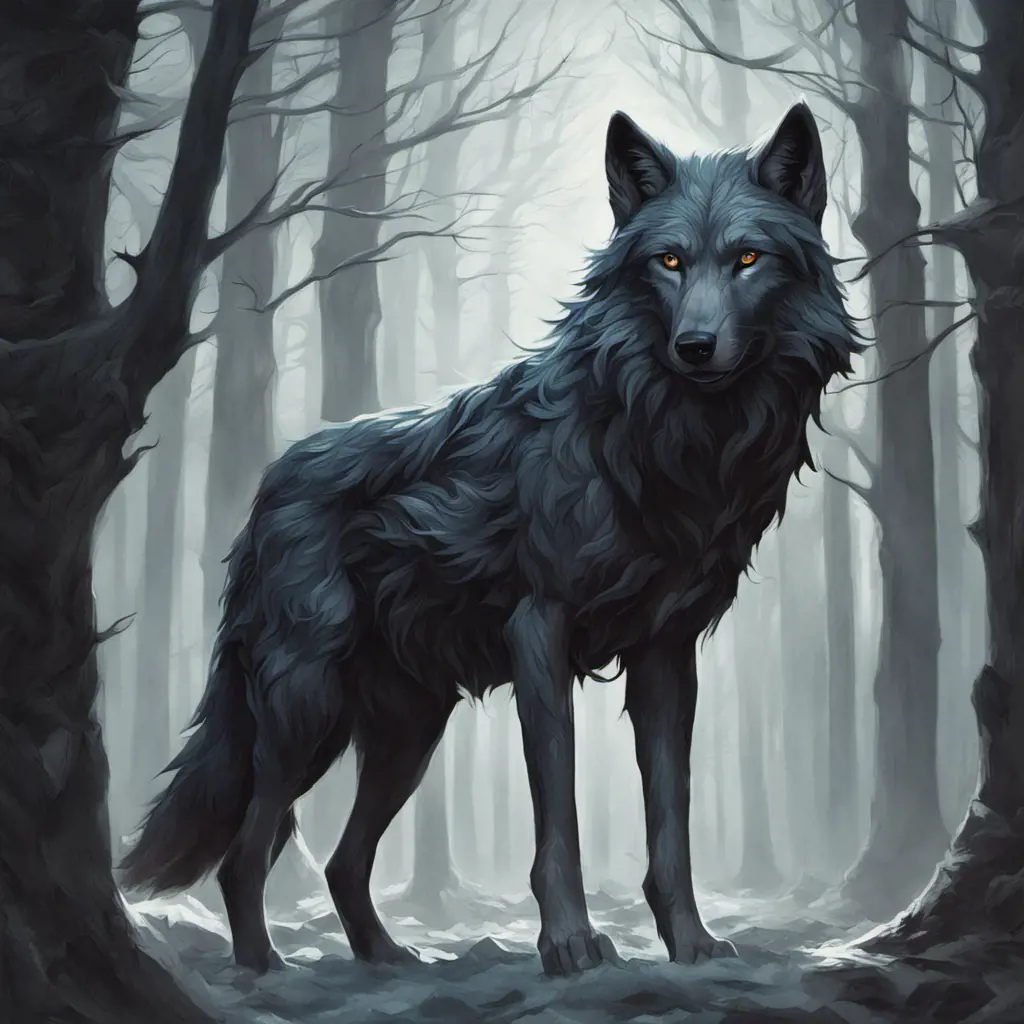 Wolf in the forst, Highly Detailed, Intricate, Gothic, Volumetric Lighting, Fantasy, Dark by Stanley Artgerm Lau