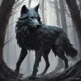 Wolf in the forst, Highly Detailed, Intricate, Gothic, Volumetric Lighting, Fantasy, Dark by Stanley Artgerm Lau