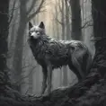 Wolf in the forest, Highly Detailed, Intricate, Gothic, Volumetric Lighting, Fantasy, Dark by Stanley Artgerm Lau