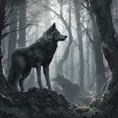 Wolf in the forest, Highly Detailed, Intricate, Gothic, Volumetric Lighting, Fantasy, Dark by Stanley Artgerm Lau