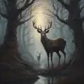 Deer in a haunted forest, Highly Detailed, Intricate, Gothic, Volumetric Lighting, Fantasy, Dark by Stanley Artgerm Lau