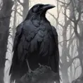 Raven in a haunted forest, Highly Detailed, Intricate, Gothic, Volumetric Lighting, Fantasy, Dark by Stanley Artgerm Lau