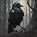 Crow in a haunted forest, Highly Detailed, Intricate, Gothic, Volumetric Lighting, Fantasy, Dark by Stanley Artgerm Lau