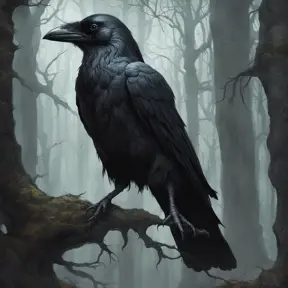 Crow in a haunted forest, Highly Detailed, Intricate, Gothic, Volumetric Lighting, Fantasy, Dark by Stanley Artgerm Lau