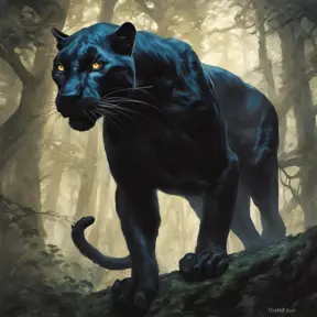 Panther in a haunted forest, Highly Detailed, Intricate, Gothic, Volumetric Lighting, Fantasy, Dark by Stanley Artgerm Lau