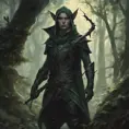 Elf hunter in a haunted forest, Highly Detailed, Intricate, Gothic, Volumetric Lighting, Fantasy, Dark by Stanley Artgerm Lau