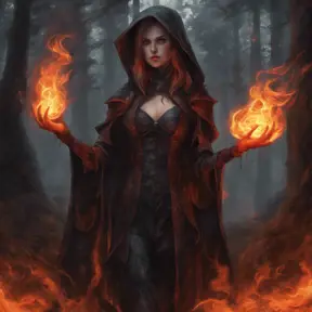 Fire mage in a haunted forest, Highly Detailed, Intricate, Gothic, Volumetric Lighting, Fantasy, Dark by Stanley Artgerm Lau
