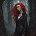 Red haired vampire in a haunted forest, Highly Detailed, Intricate, Gothic, Volumetric Lighting, Fantasy, Dark by Stanley Artgerm Lau