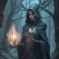 Ice mage in a haunted forest, Highly Detailed, Intricate, Gothic, Volumetric Lighting, Fantasy, Dark by Stanley Artgerm Lau