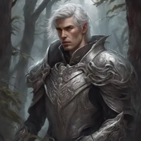 Ashen haired paladin in a haunted forest, Highly Detailed, Intricate, Gothic, Volumetric Lighting, Fantasy, Dark by Stanley Artgerm Lau