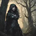 Huntress in a haunted forest, Highly Detailed, Intricate, Gothic, Volumetric Lighting, Fantasy, Dark by Stanley Artgerm Lau