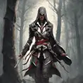 Assassin's creed female assassin in a haunted forest, Highly Detailed, Intricate, Gothic, Volumetric Lighting, Fantasy, Dark by Stanley Artgerm Lau