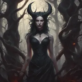 Succubus in a haunted forest, Highly Detailed, Intricate, Gothic, Volumetric Lighting, Fantasy, Dark by Stanley Artgerm Lau