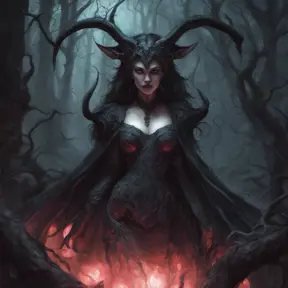 Succubus in a haunted forest, Highly Detailed, Intricate, Gothic, Volumetric Lighting, Fantasy, Dark by Stanley Artgerm Lau