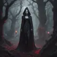 Female dracula in a haunted forest, Highly Detailed, Intricate, Gothic, Volumetric Lighting, Fantasy, Dark by Stanley Artgerm Lau