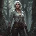 Ciri in a haunted forest, Highly Detailed, Intricate, Gothic, Volumetric Lighting, Fantasy, Dark by Stanley Artgerm Lau