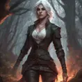 Ciri in a haunted forest, Highly Detailed, Intricate, Gothic, Volumetric Lighting, Fantasy, Dark by Stanley Artgerm Lau