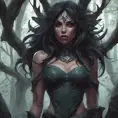 Nidalee in a haunted forest, Highly Detailed, Intricate, Gothic, Volumetric Lighting, Fantasy, Dark by Stanley Artgerm Lau