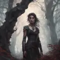 Kassandra in a haunted forest, Highly Detailed, Intricate, Gothic, Volumetric Lighting, Fantasy, Dark by Stanley Artgerm Lau