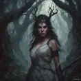 Kassandra in a haunted forest, Highly Detailed, Intricate, Gothic, Volumetric Lighting, Fantasy, Dark by Stanley Artgerm Lau