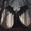 Winged vampire in a haunted forest, Highly Detailed, Intricate, Gothic, Volumetric Lighting, Fantasy, Dark by Stanley Artgerm Lau