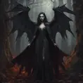 Winged vampire in a haunted forest, Highly Detailed, Intricate, Gothic, Volumetric Lighting, Fantasy, Dark by Stanley Artgerm Lau