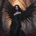 Winged vampiress in a haunted forest, Highly Detailed, Intricate, Gothic, Volumetric Lighting, Fantasy, Dark by Stanley Artgerm Lau