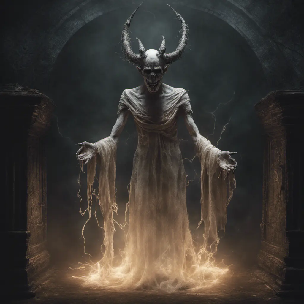 Tulpa Demon Occult Esoteric Mysticism Supernatural Fantasy Dark background Ghostly apparition Eerie atmosphere, 8k, Gothic and Fantasy, Elden Ring, Photo Realistic, Dynamic Lighting by Greg Rutkowski