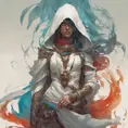 Kassandra white hooded assassin, Highly Detailed, Vibrant Colors, Ink Art, Fantasy, Dark by Peter Mohrbacher