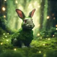 Rabbit in a green magical forest, Highly Detailed, Bokeh effect, Sharp Focus, Volumetric Lighting, Fantasy by Greg Rutkowski