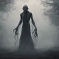 Humanoid creature eldritch horror, dark obscured by fog, full body shot, far away, 8k, Gothic and Fantasy, Beautiful, Sci-Fi, Photo Realistic