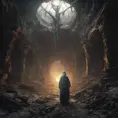 Shimmering ghost in an apocalyptic underground world, 8k, Gothic and Fantasy, Elden Ring, Photo Realistic, Dynamic Lighting by Greg Rutkowski