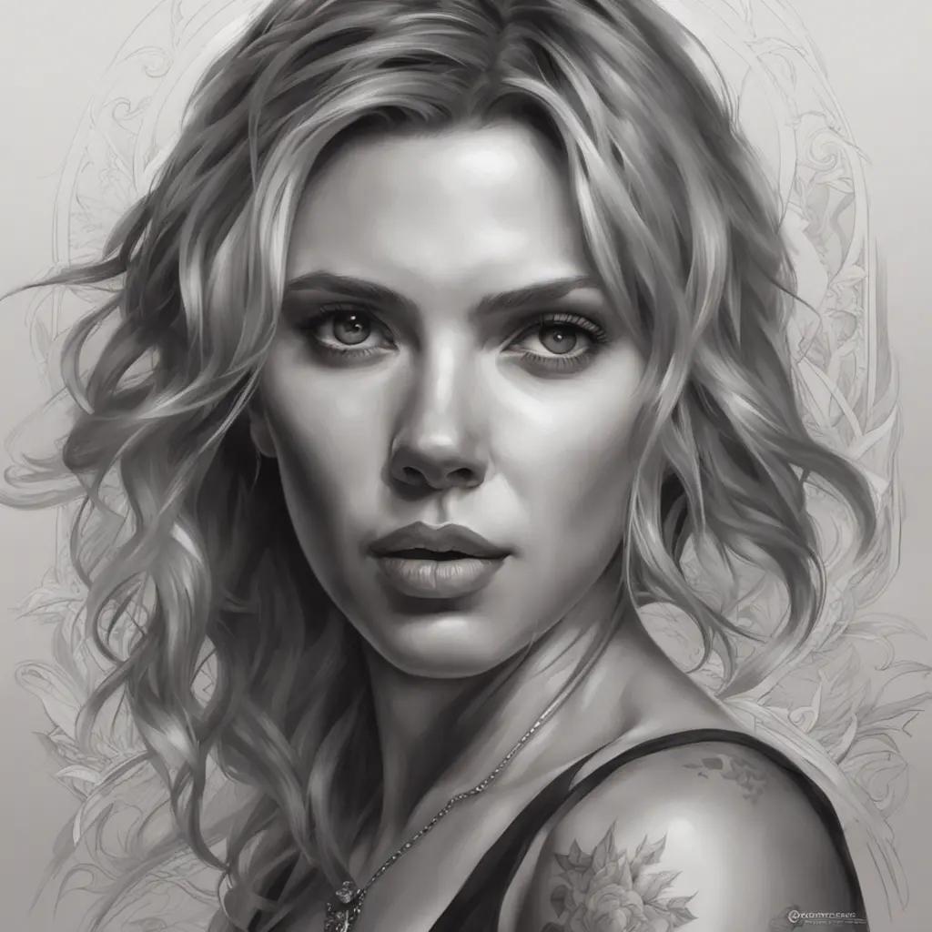 Matte portrait of Scarlett Johansson with tattoos, 8k, Highly Detailed, Powerful, Alluring, Artstation, Magical, Digital Painting, Photo Realistic, Sharp Focus, Volumetric Lighting, Concept Art by Stanley Artgerm Lau, Alphonse Mucha, Greg Rutkowski