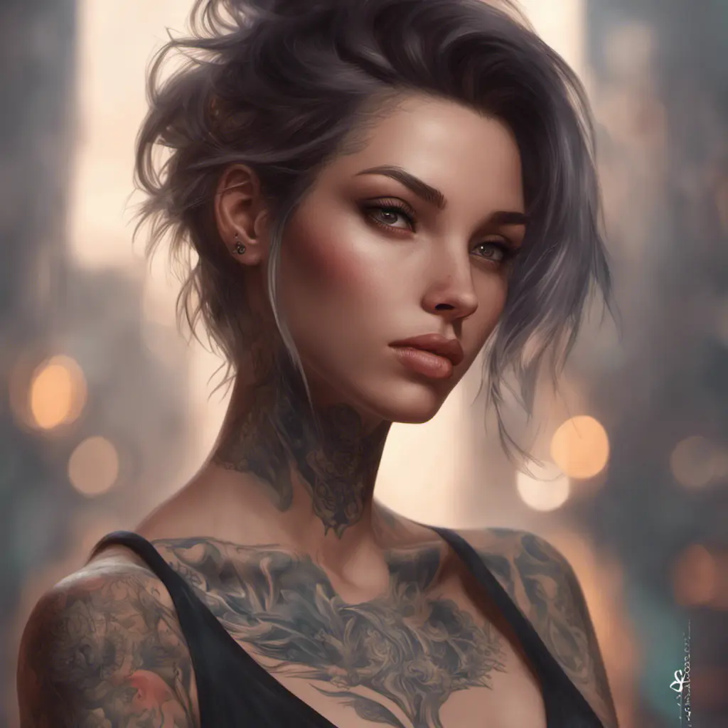 Matte portrait of Lyx with tattoos, 8k, Highly Detailed, Alluring, Artstation, Bokeh effect, Sharp Focus, Volumetric Lighting, Concept Art by Stanley Artgerm Lau, Greg Rutkowski