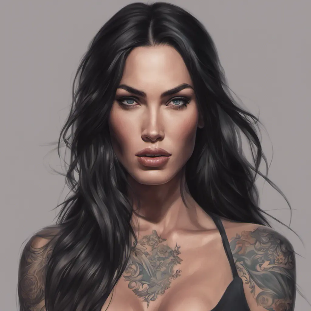 Matte portrait of Megan Fox with tattoos, 8k, Highly Detailed, Powerful, Alluring, Artstation, Magical, Digital Painting, Photo Realistic, Sharp Focus, Volumetric Lighting, Concept Art by Stanley Artgerm Lau, Alphonse Mucha, Greg Rutkowski