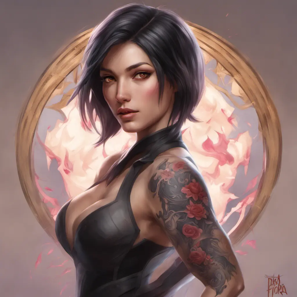 Matte portrait of Fiora with tattoos, 8k, Highly Detailed, Powerful, Alluring, Artstation, Magical, Digital Painting, Photo Realistic, Sharp Focus, Volumetric Lighting, Concept Art by Stanley Artgerm Lau, Alphonse Mucha, Greg Rutkowski