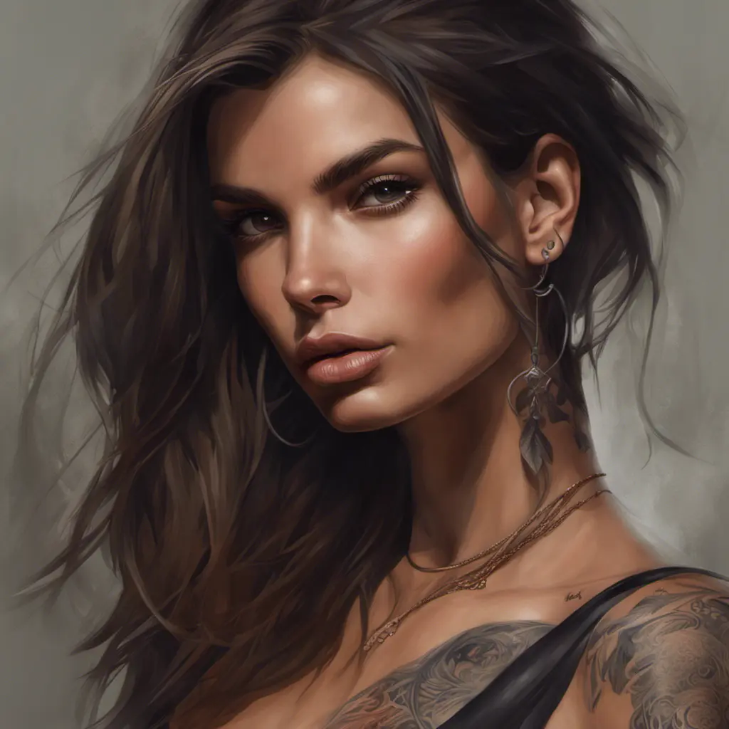 Matte portrait of Emily Ratajkowski with tattoos, 8k, Highly Detailed, Powerful, Alluring, Artstation, Magical, Digital Painting, Photo Realistic, Sharp Focus, Volumetric Lighting, Concept Art by Stanley Artgerm Lau, Alphonse Mucha, Greg Rutkowski