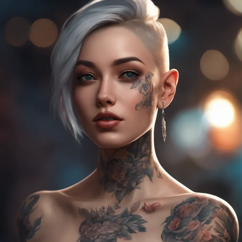 Matte portrait of Lyx with tattoos, 8k, Highly Detailed, Alluring, Artstation, Bokeh effect, Sharp Focus, Volumetric Lighting, Concept Art by Stanley Artgerm Lau, Greg Rutkowski