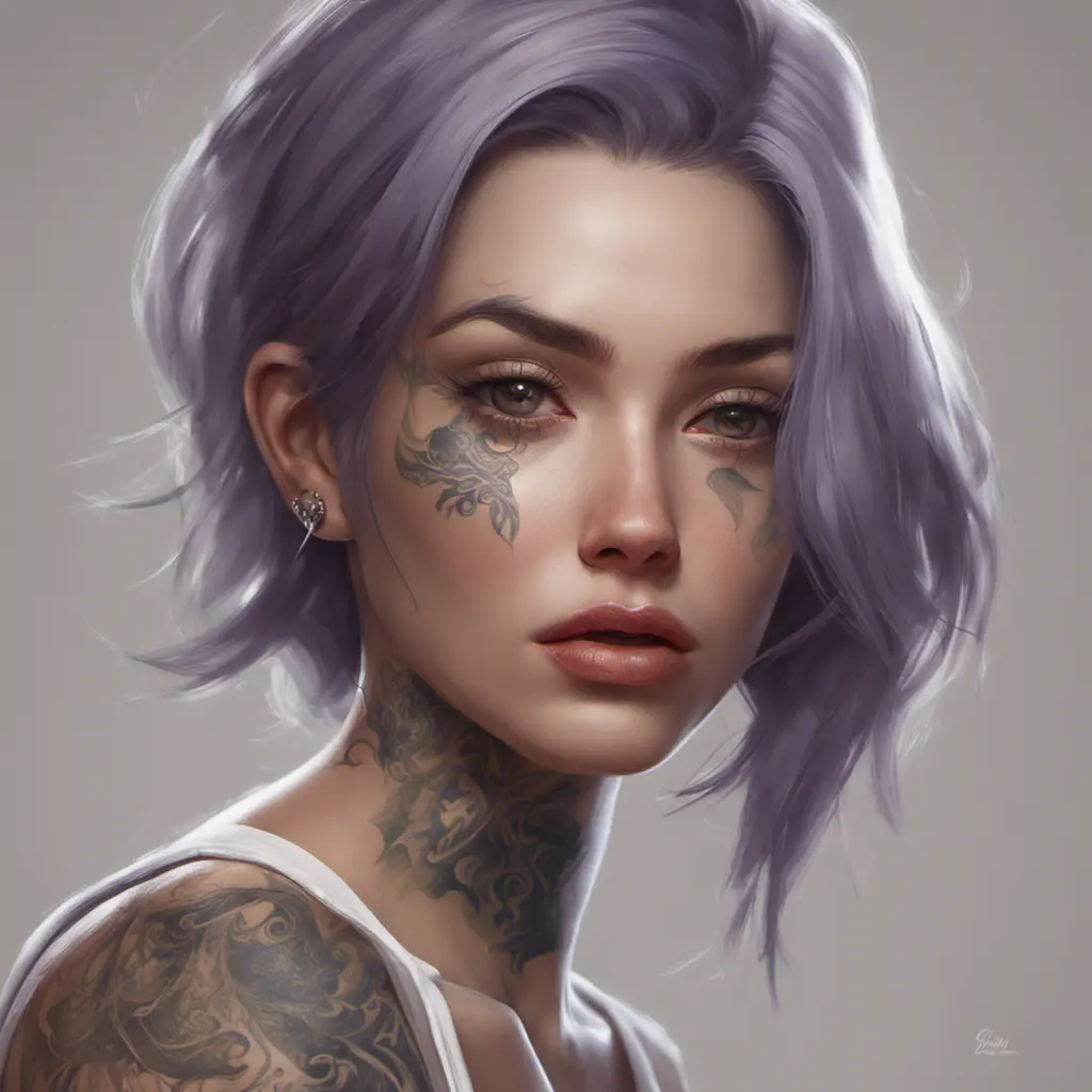 Matte portrait of Lyx with tattoos, 8k, Highly Detailed, Alluring, Artstation, Bokeh effect, Sharp Focus, Volumetric Lighting, Concept Art by Stanley Artgerm Lau, Greg Rutkowski