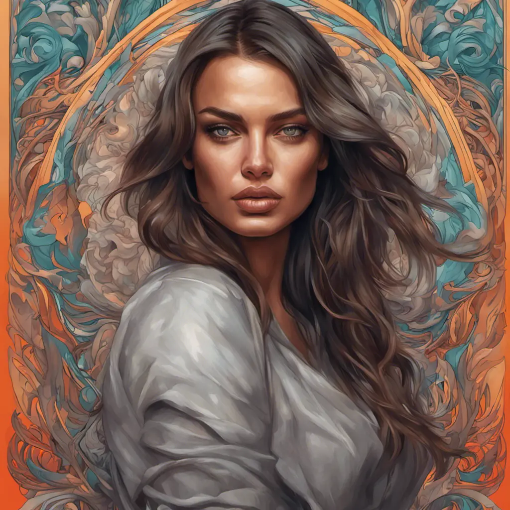 Colorful portrait of a tattooed Irina Shayk with a grey scale face, 4k, Highly Detailed, Hyper Detailed, Powerful, Artstation, Vintage Illustration, Digital Painting, Sharp Focus, Smooth, Concept Art by Stanley Artgerm Lau, Alphonse Mucha, Greg Rutkowski