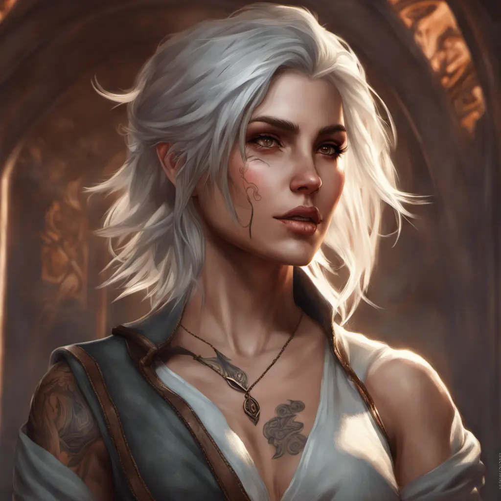 Matte portrait of Ciri with tattoos, 8k, Highly Detailed, Powerful, Alluring, Artstation, Magical, Digital Painting, Photo Realistic, Sharp Focus, Volumetric Lighting, Concept Art by Stanley Artgerm Lau, Alphonse Mucha, Greg Rutkowski