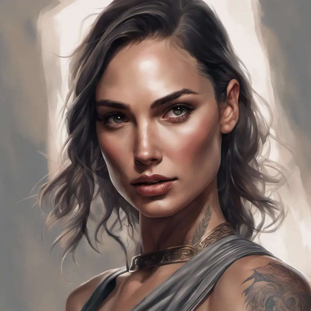 Matte portrait of Gal Gadot with tattoos, 8k, Highly Detailed, Powerful, Alluring, Artstation, Magical, Digital Painting, Photo Realistic, Sharp Focus, Volumetric Lighting, Concept Art by Stanley Artgerm Lau, Alphonse Mucha, Greg Rutkowski