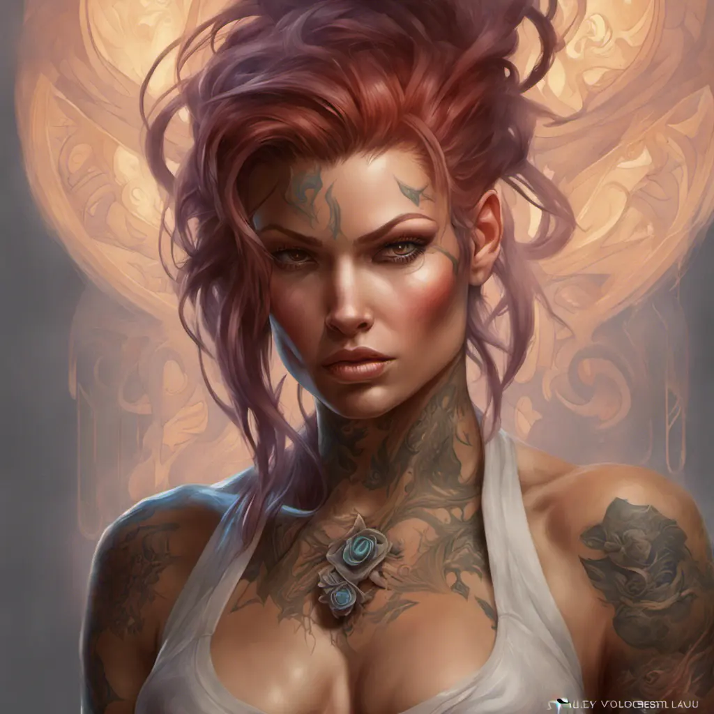 Matte portrait of Sarah Kerrigan with tattoos, 8k, Highly Detailed, Powerful, Alluring, Artstation, Magical, Digital Painting, Photo Realistic, Sharp Focus, Volumetric Lighting, Concept Art by Stanley Artgerm Lau, Alphonse Mucha, Greg Rutkowski