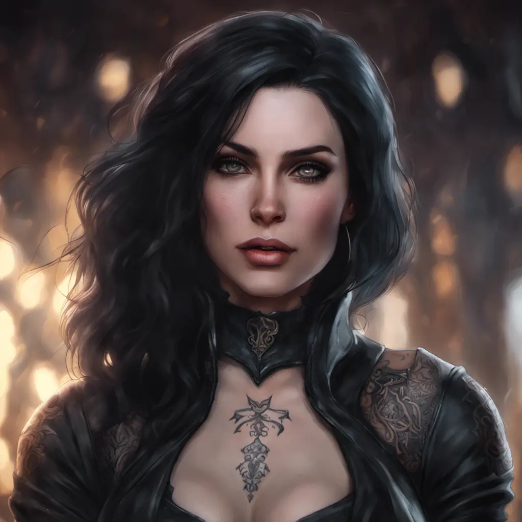 Matte portrait of Yennefer with tattoos, 8k, Highly Detailed, Alluring, Artstation, Bokeh effect, Sharp Focus, Volumetric Lighting, Concept Art by Stanley Artgerm Lau, Greg Rutkowski