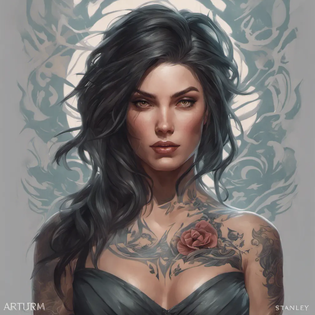 Matte portrait of Vex with tattoos, 8k, Highly Detailed, Powerful, Alluring, Artstation, Magical, Digital Painting, Photo Realistic, Sharp Focus, Volumetric Lighting, Concept Art by Stanley Artgerm Lau, Alphonse Mucha, Greg Rutkowski